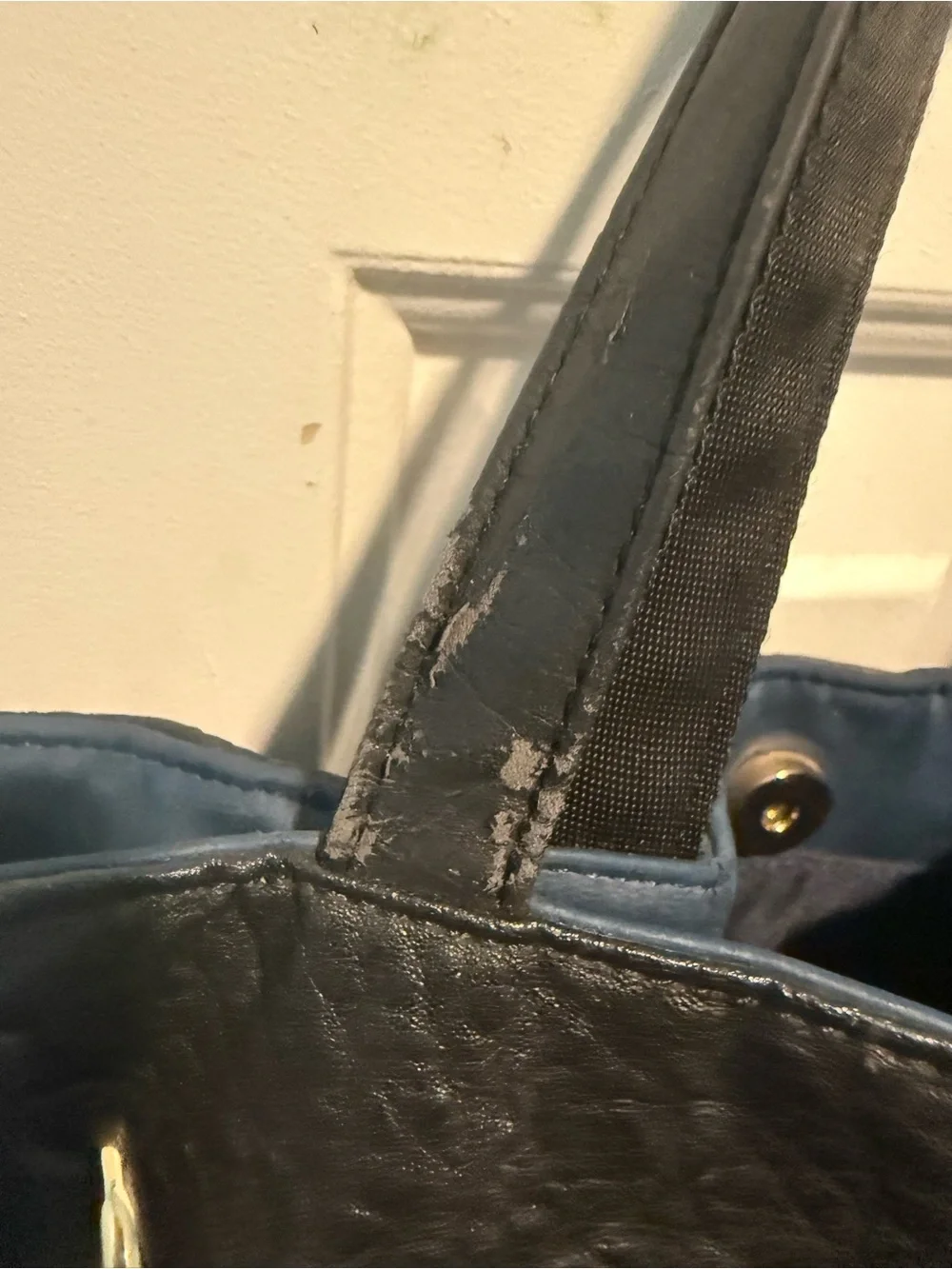 French Connection Black Textured Leather Tote with Shoulder Strap